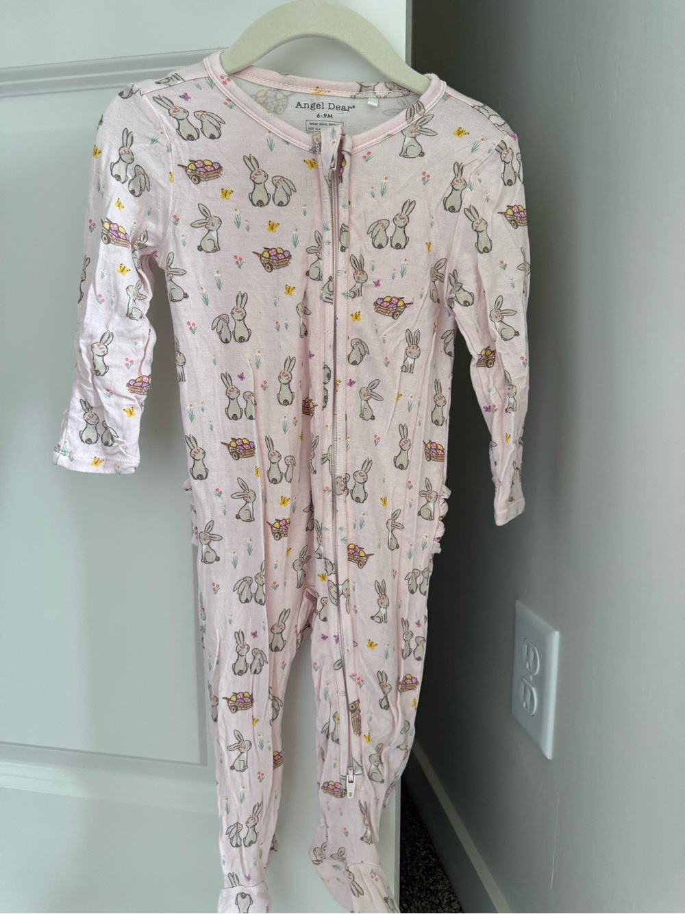 Angel Dear Light Pink Bunny & Basket Footed Zipper One-Piece